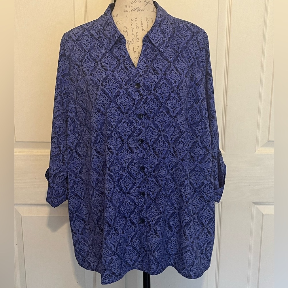 Catherines Button Up Blue Purple No Gape Petite 18/20 1X EUC